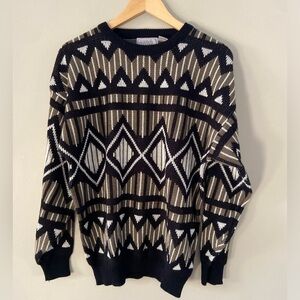 Vintage Art Deco Argyle Grandpa Chic Moody Dark Neutral Crewneck Knit Sweatet